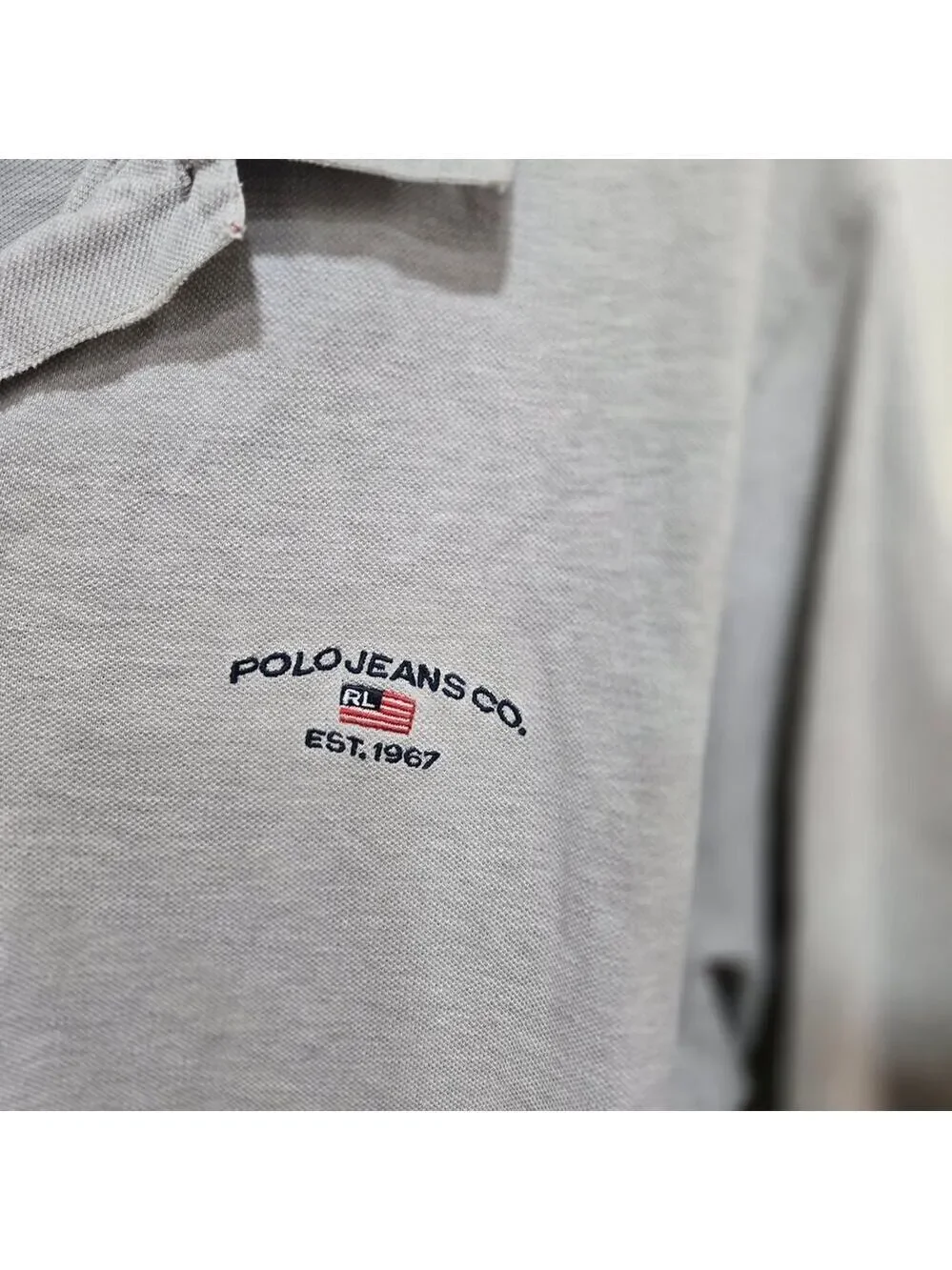 Polo Jeans Co Ralph Lauren XL Gray Embroidered Logo Cotton Polo Shirt Y2K